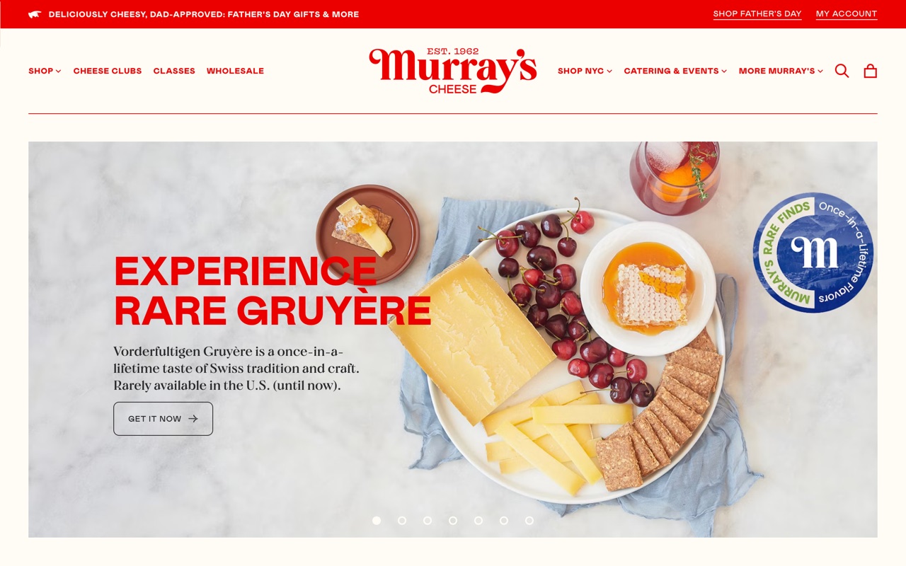 Sitio de Murray's Cheese: tienda especializada con productos, regalos, catering, clases y contenido de categoría.